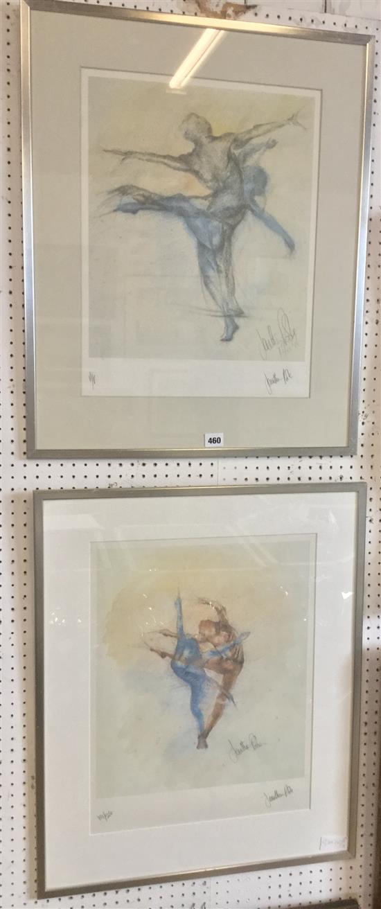 2 signed charcoal & pastel dance drawings